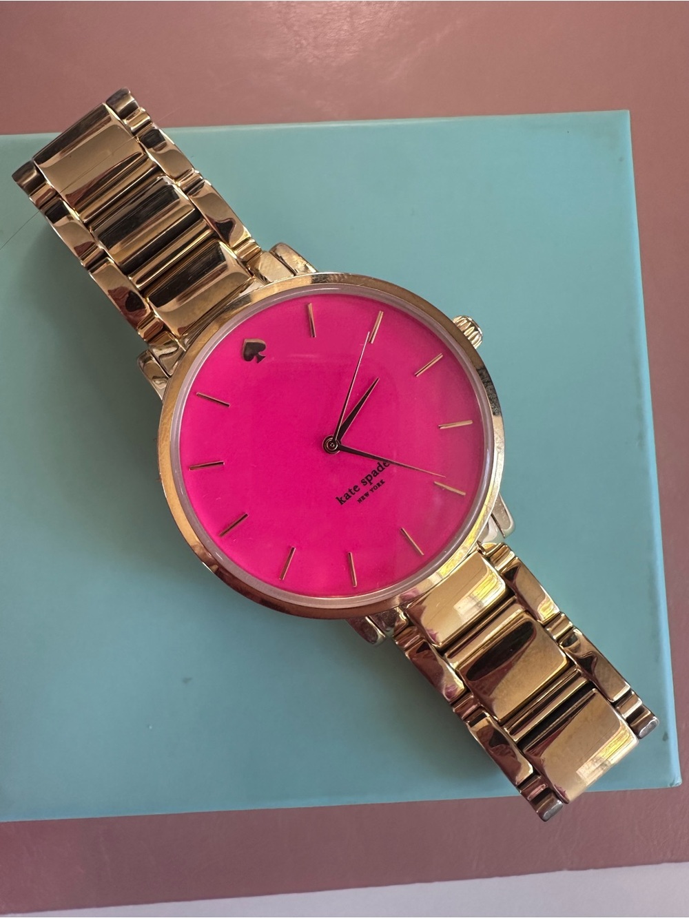 kate spade Gold-Tone Bracelet Watch with Hot Pink Dial